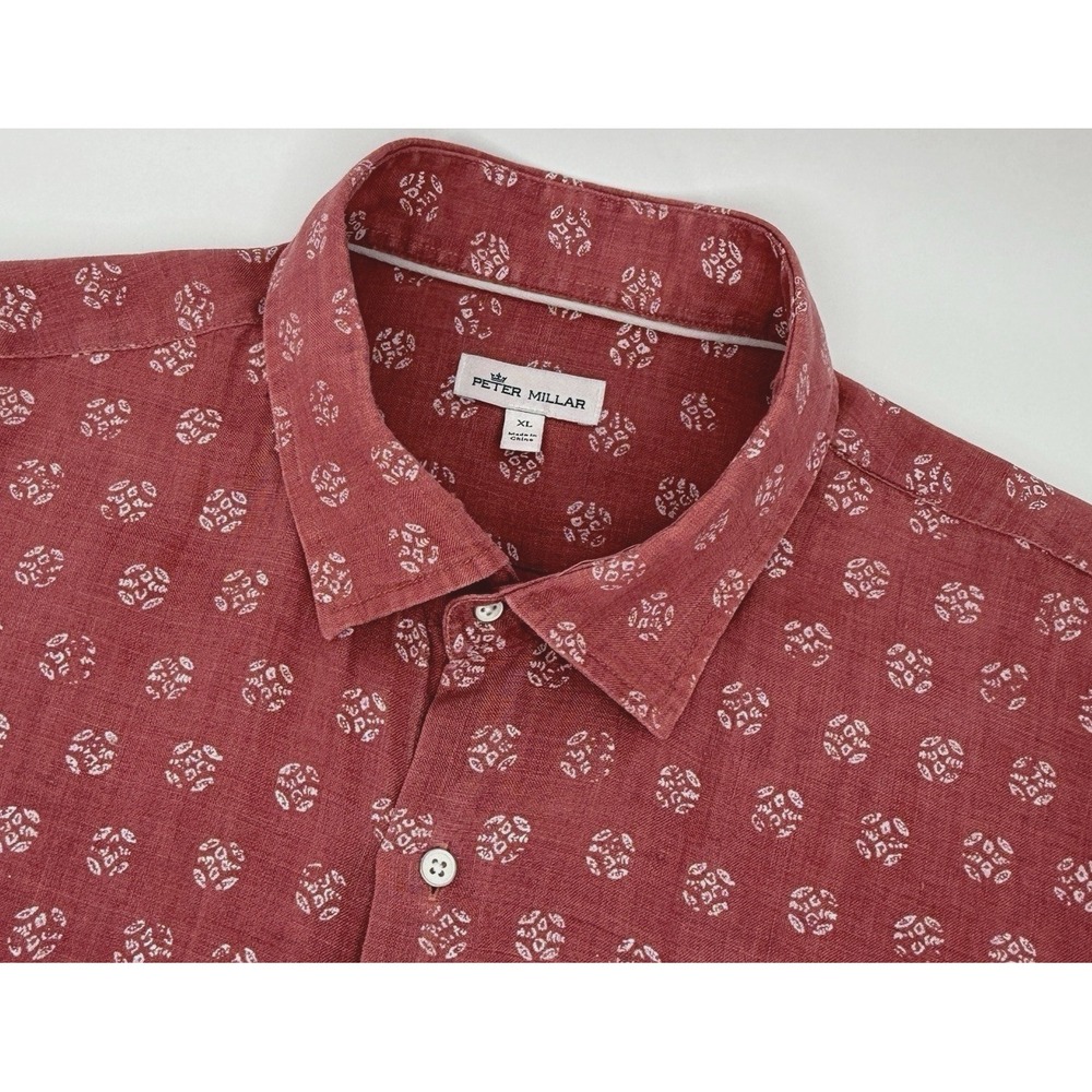 Peter Millar Linen Shirt Mens XL Pink Pattern Button Up Summer Coastal